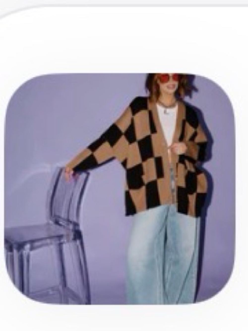 Dressed in LALA Black and Camel Checkerboard Cardigan